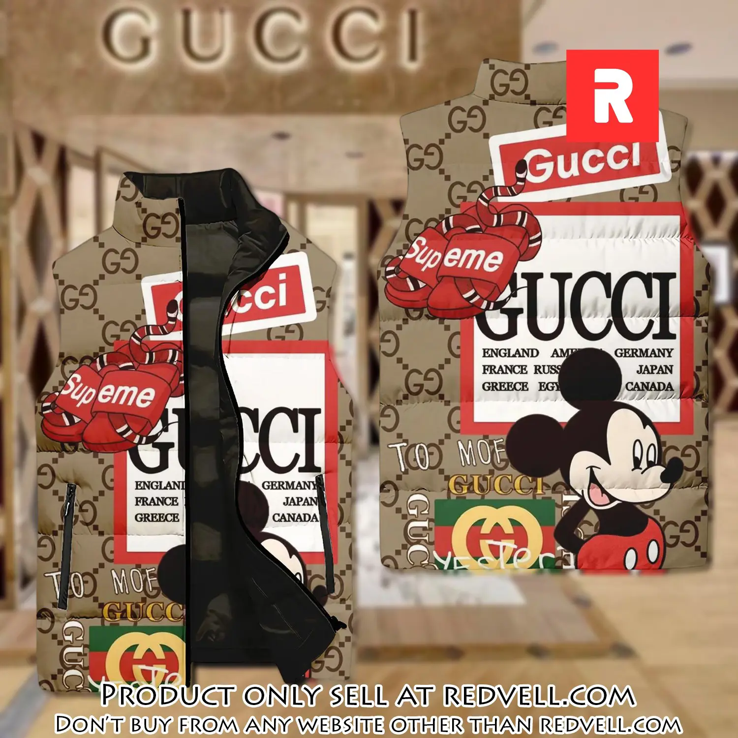 Gucci supreme mickey luxury brand 3d sleeveless down jacket rv5339611